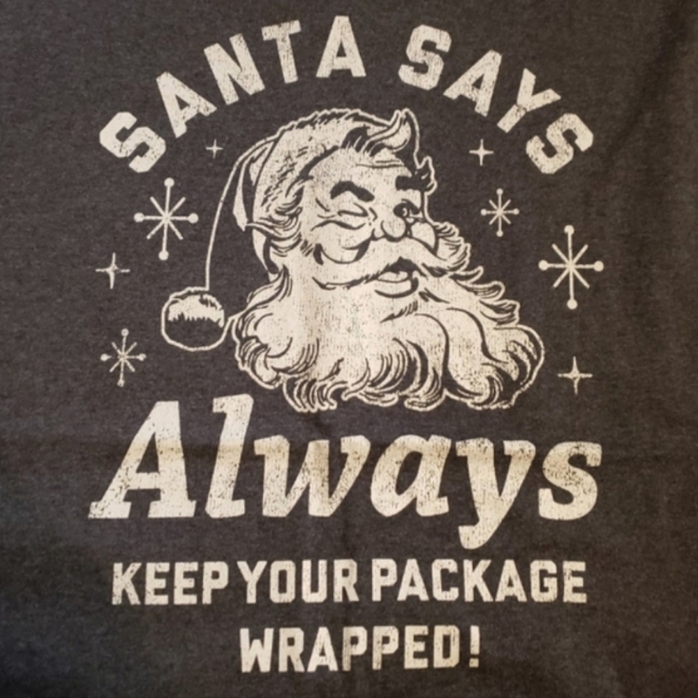 Santa funny graphic tee Heather blue color Men's L Gildan Heavy Cotton NWOT
